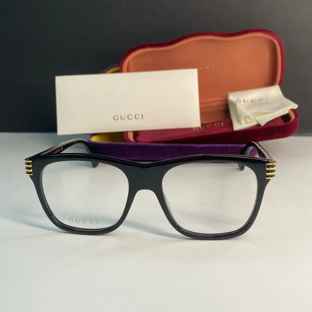 Gucci New Authentic GG0526o 001 Black and Gold Eyeglasses